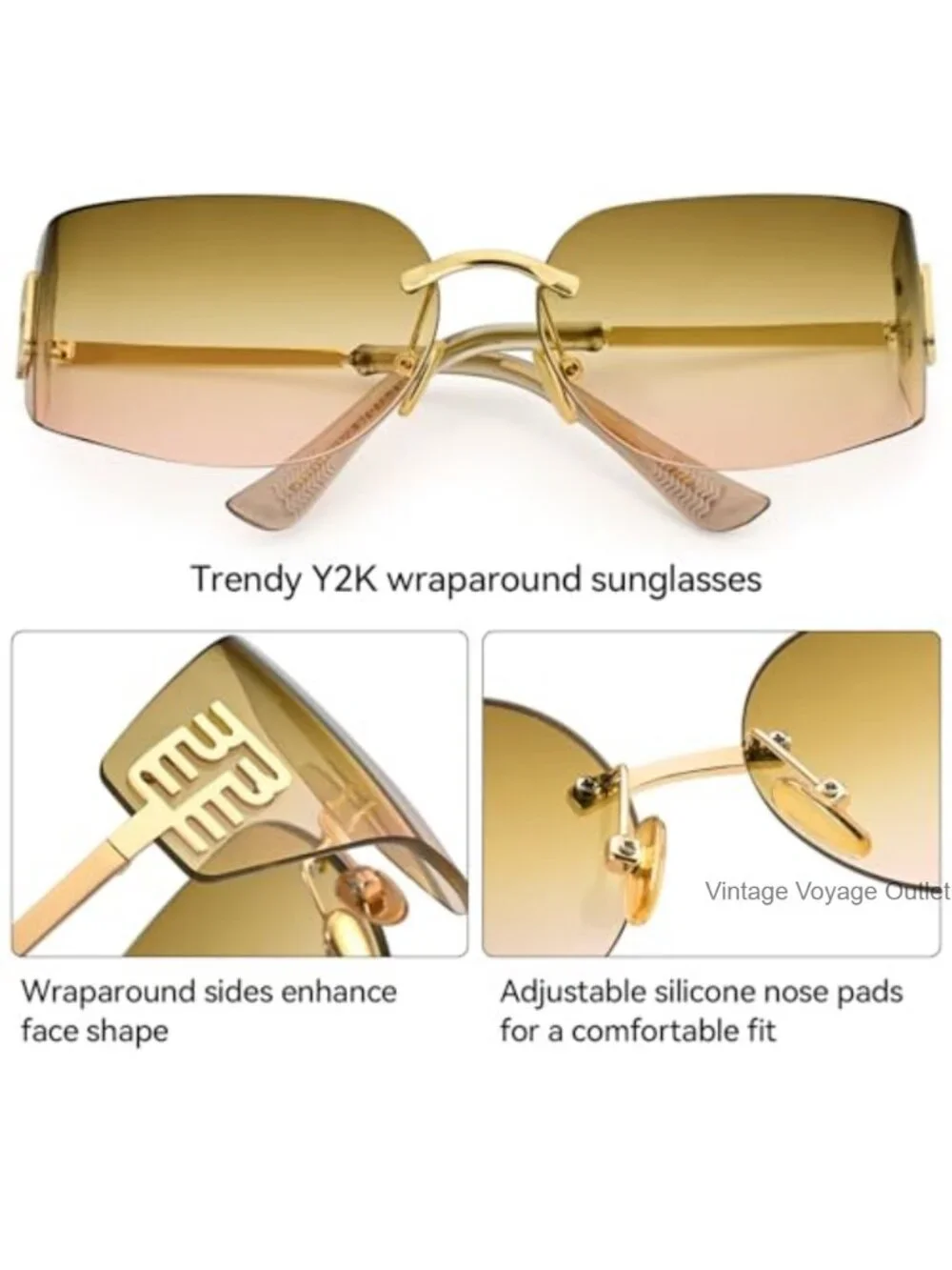 Rimless Wrap Around Sunglasses with UV Protection